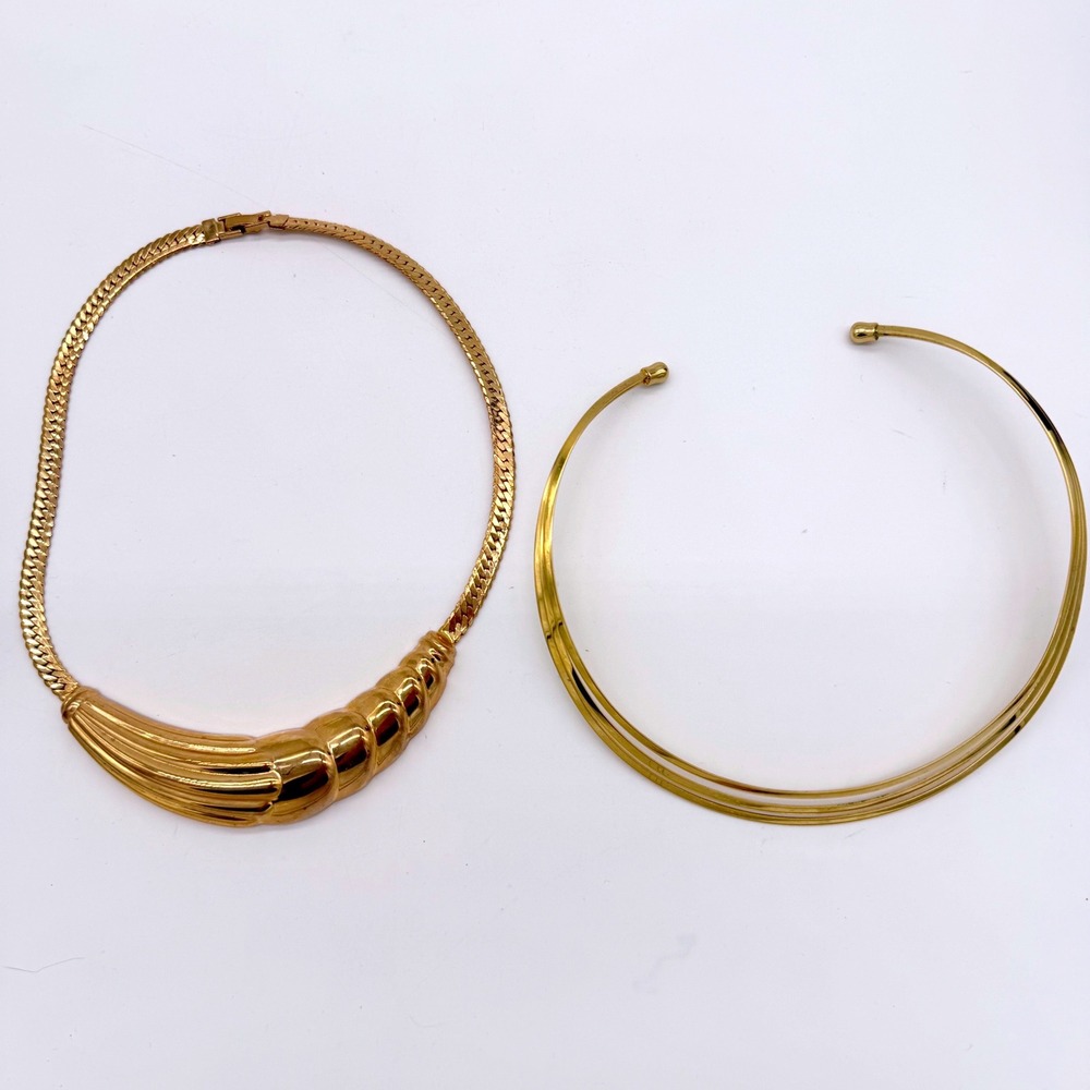 Vintage Gold Tone Cleopatra Style Statement Collar Necklace & Choker‎ Set